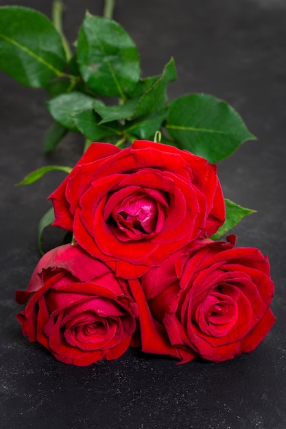 Photo gratuite gros plan joli bouquet de roses rouges