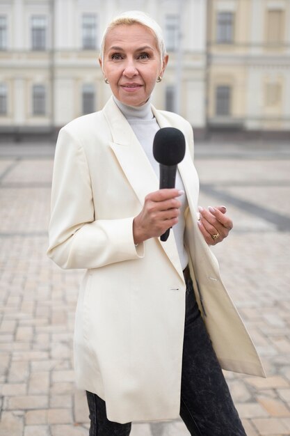 Gros plan sur un journaliste se préparant pour une interview