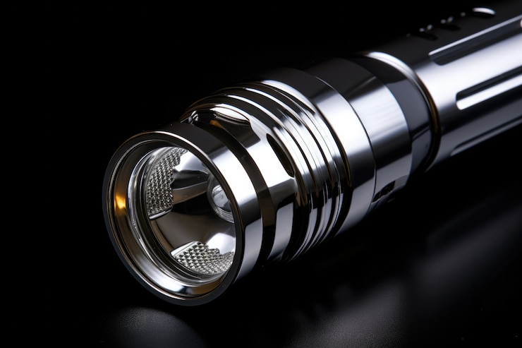 Photo gratuit en gros plan avec une lampe de poche métallique