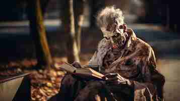 Photo gratuite gros plan sur un livre de lecture de zombies