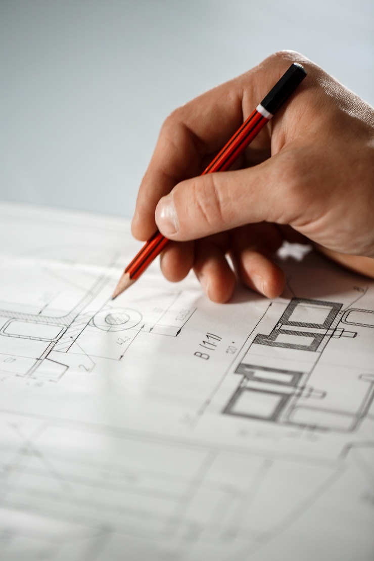 Photo gratuit gros plan de la main du travailleur sur le dessin.
