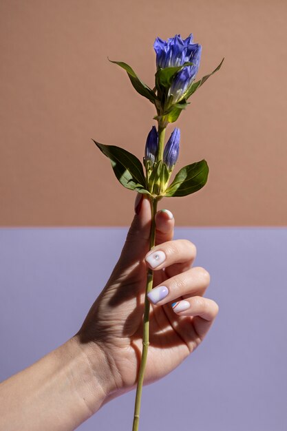 Gros plan sur le nail art beauté avec fleur