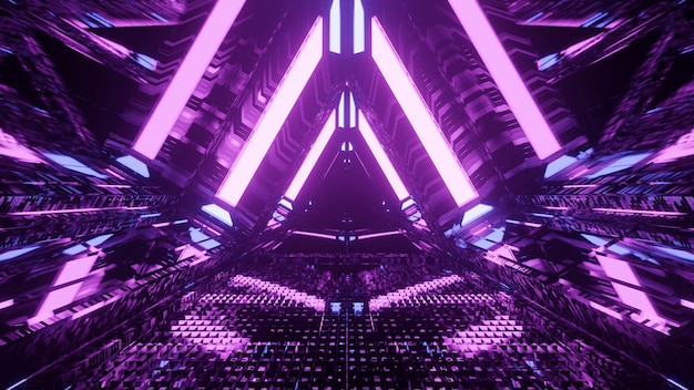 Gros plan de néons violets formant des formes triangulaires en perspective