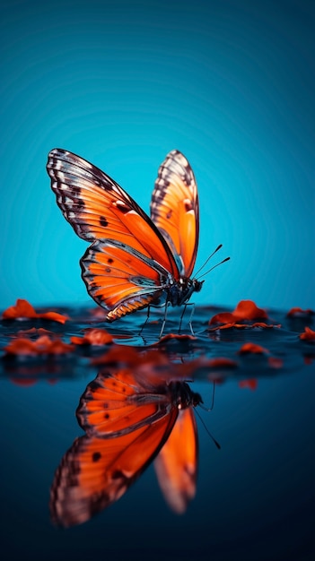 Un gros plan sur un papillon près de l'eau