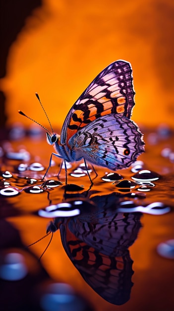 Un gros plan sur un papillon près de l'eau