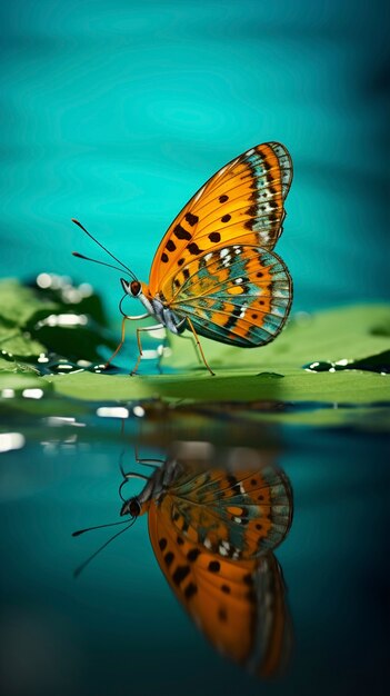 Un gros plan sur un papillon près de l'eau