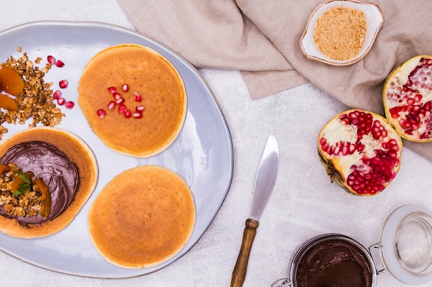 Gros plan, petit déjeuner, crêpes