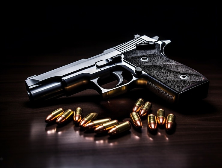Photo gratuit gros plan sur un pistolet entouré de balles