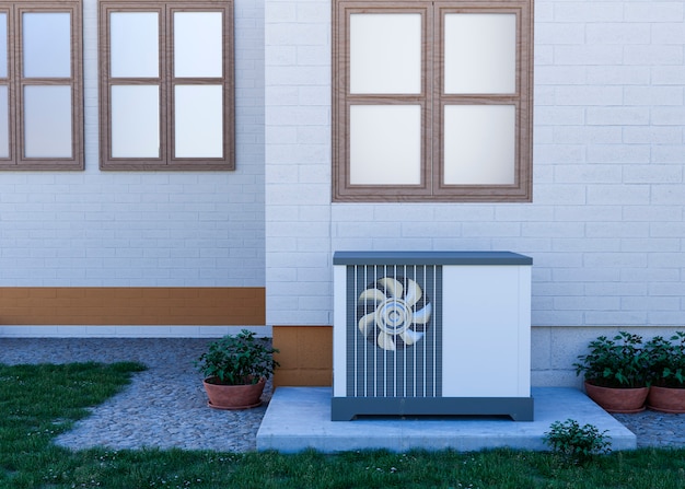 Photo gratuite gros plan sur la pompe à chaleur à l'extérieur de la maison