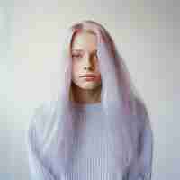 Photo gratuite gros plan sur un portrait de belle fille aux cheveux blancs