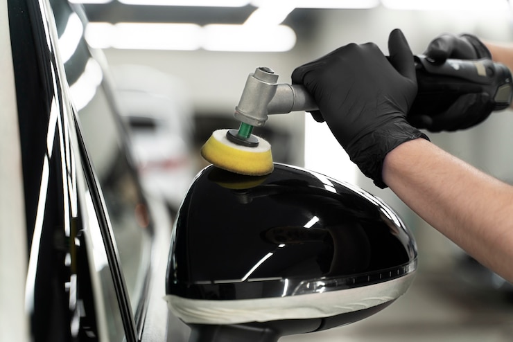 Photo gratuit gros plan sur le processus d'entretien de la voiture