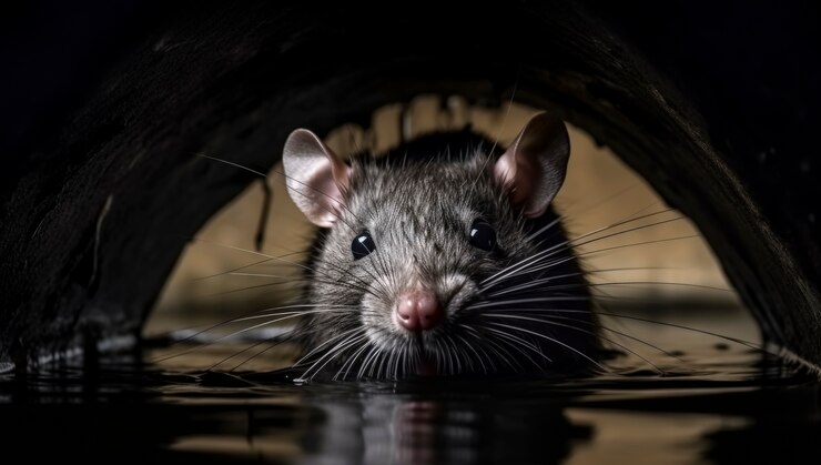 Photo gratuit gros plan sur un rat dans les eaux usées