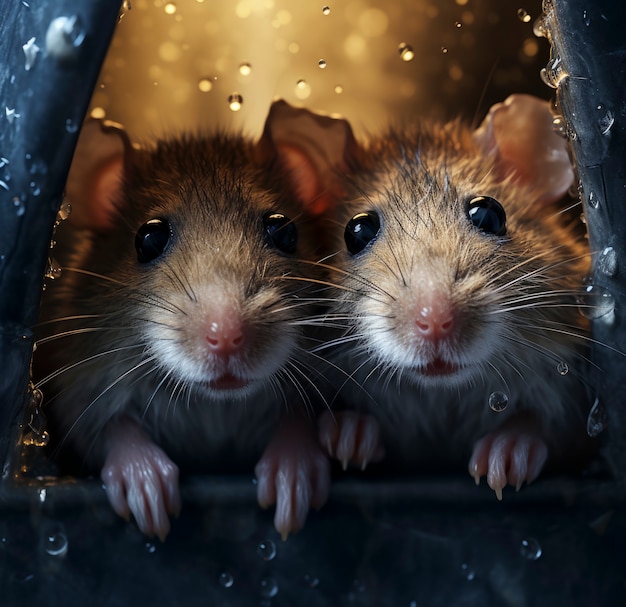 Photo gratuite gros plan sur des rats se protégeant de la pluie