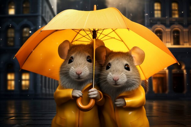 Gros plan sur des rats sous un parapluie