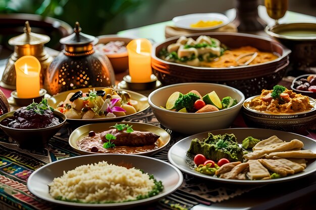 Un gros plan sur le repas appétissant du Ramadan