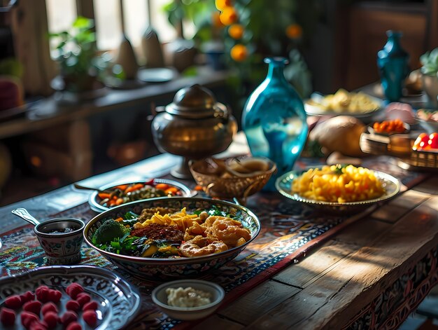 Un gros plan sur le repas appétissant du Ramadan