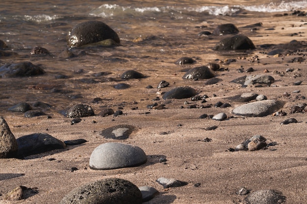 Gros plan, rochers, sur, plage sauvage