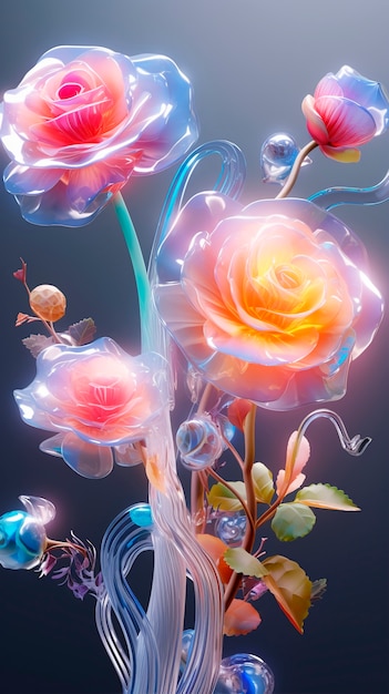 Gros plan sur des roses en verre colorées
