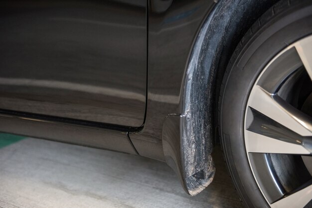 Gros plan, de, roue voiture, et, garde boue