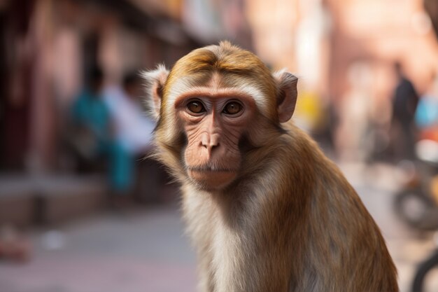 Gros plan sur un singe en ville