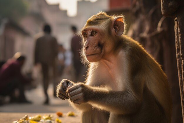 Gros plan sur un singe en ville