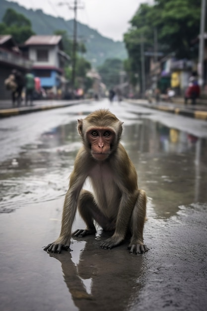 Photo gratuite gros plan sur un singe en ville