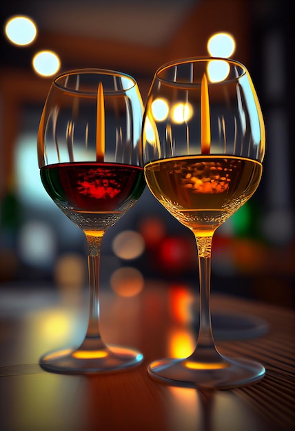 Gros plan de tasses à vin de luxe illuminées AI générative