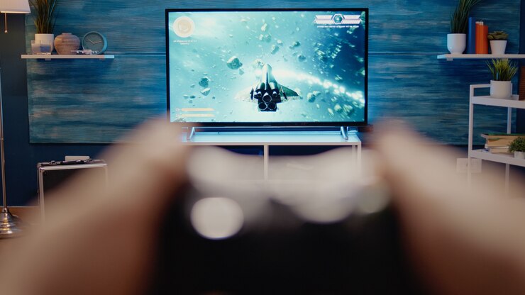 Photo gratuit gros plan sur une télévision de jeu dans un salon moderne à la maison