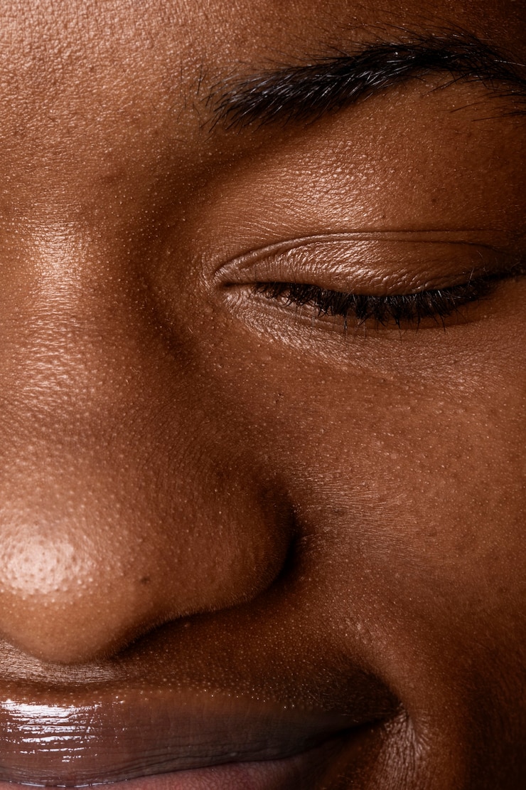 Photo gratuit gros plan sur la texture des pores du visage