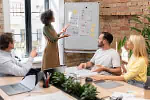 Photo gratuite gros plan sur le travail de l'équipe de jeunes entreprises