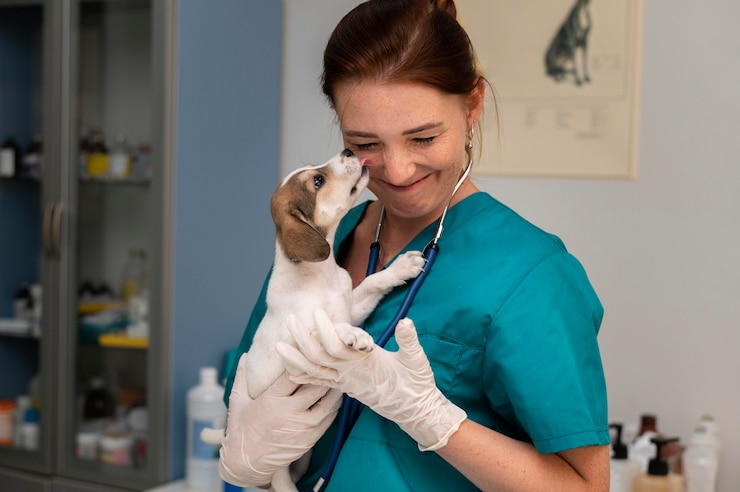 Photo gratuit gros plan sur un vétérinaire prenant soin d'un chien