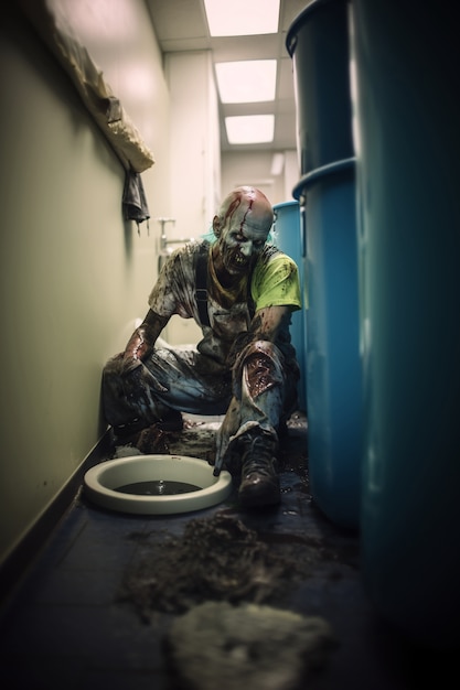 Photo gratuite gros plan sur un zombie dans la salle de bain