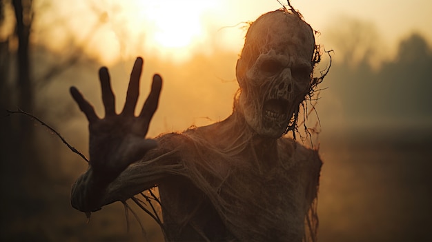 Photo gratuite gros plan sur un zombie en forêt