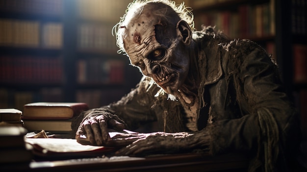 Photo gratuite gros plan sur un zombie travaillant au bureau