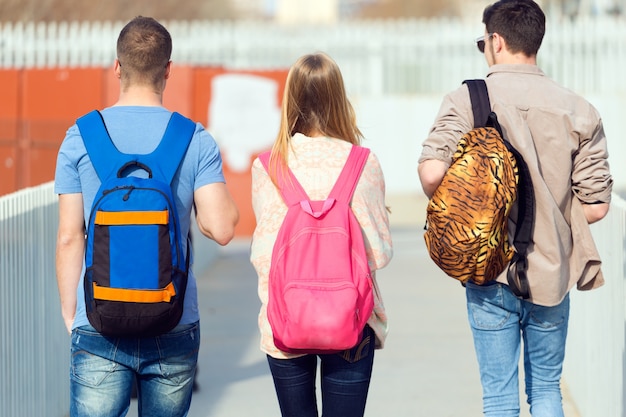 Photo gratuite un groupe d'amis qui parle dans la rue après la classe