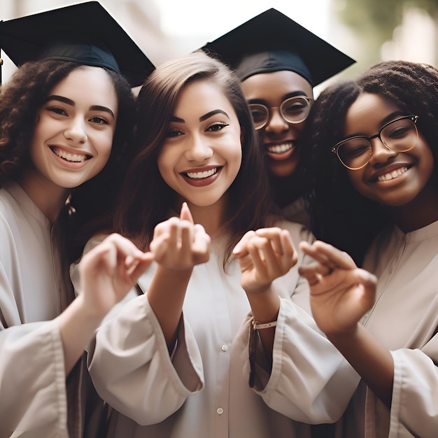 Groupe d'étudiants multiethniques heureux en mortier et en robes célébrant leur diplôme