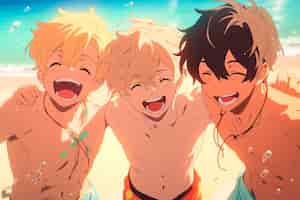 Photo gratuite un groupe de garçons dans le style d'anime passant du temps ensemble et appréciant leur amitié