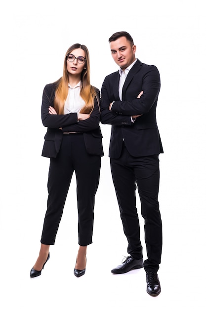 Groupe de gens d'affaires homme et femme en suite noire sur blanc concept de bonne affaire