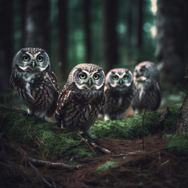 Photo gratuite groupe de hibou dans l'illustration de la forêt