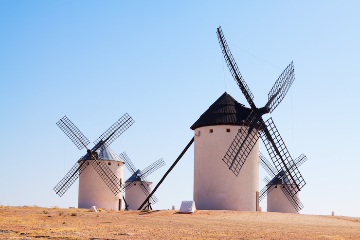 Photo gratuit groupe de moulins à vent rétro