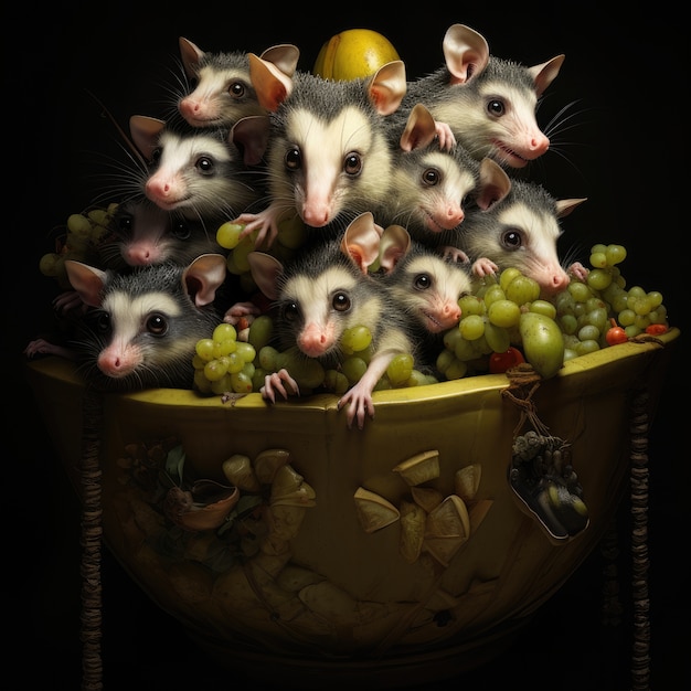 Photo gratuite un groupe d'opossums en studio