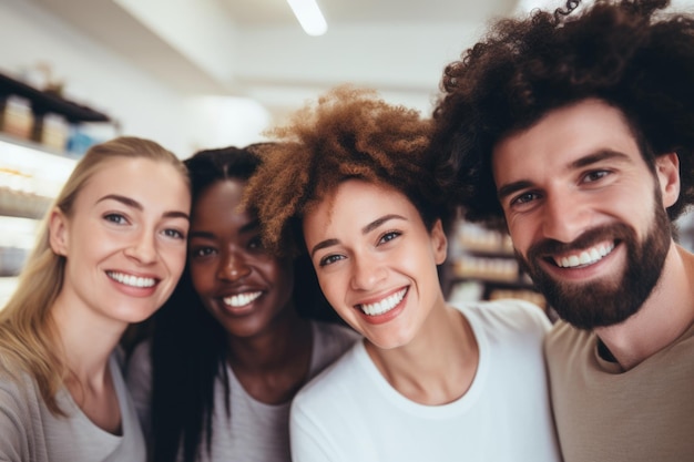 Photo gratuite un groupe de personnes heureux dans un supermarché a généré