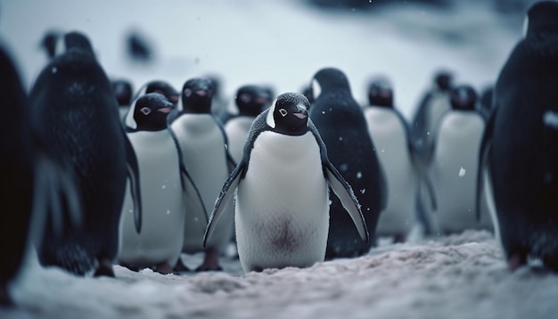 Photo gratuite groupe de pingouins se dandinant sur l'ia générative de glace gelée