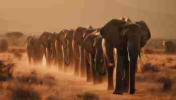 Photo gratuite groupe de safari broutant au coucher du soleil en afrique généré par l'ia