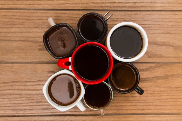 Groupe de tasses à café vue de dessus