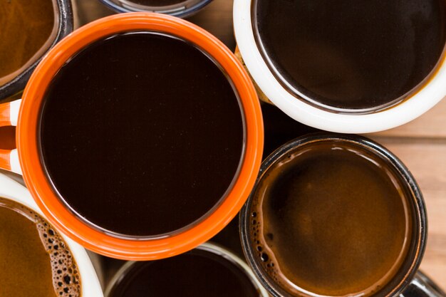 Groupe de tasses à café vue de dessus