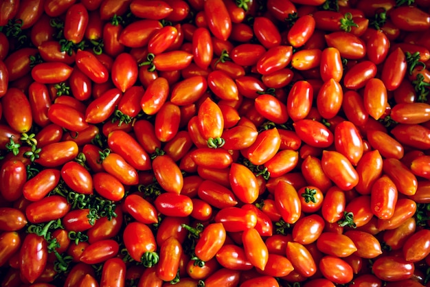 Groupe de tomates cerises rouges fraîches de récolte