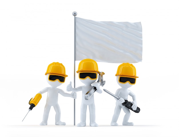 Photo gratuite groupe de travailleurs de la construction avec le drapeau