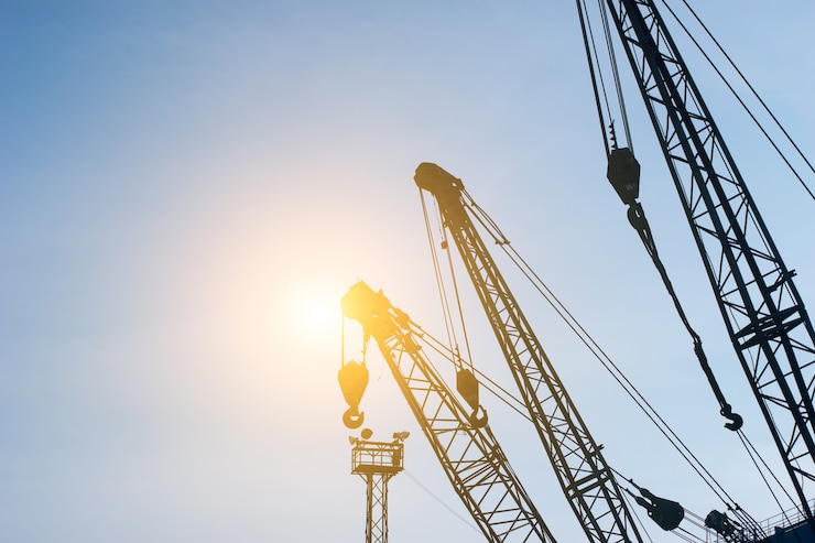 Photo gratuit grues au coucher du soleil