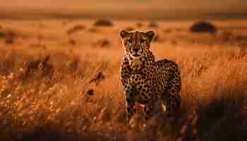 Photo gratuite guépard majestueux marchant au coucher du soleil de la savane africaine généré par l'ia